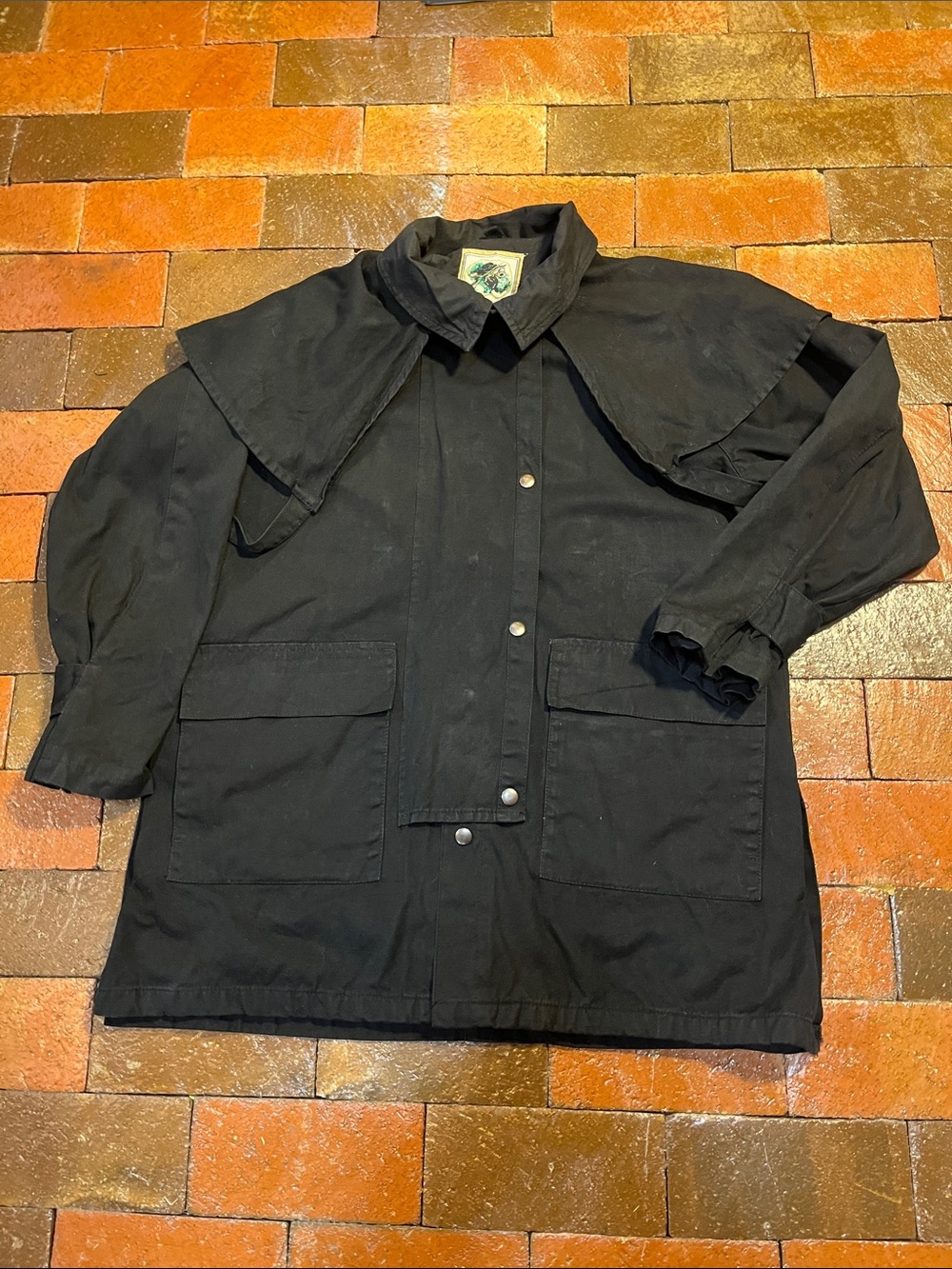 Vintage Sydney Oilskin Clothing Company waxed cotton outback coat black Med 3250